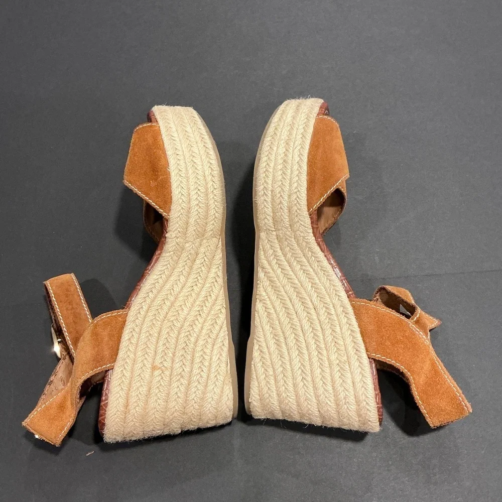 Sam Edelman Dimitree Brown Suede Espadrille Wedge Sandals Size 8.5